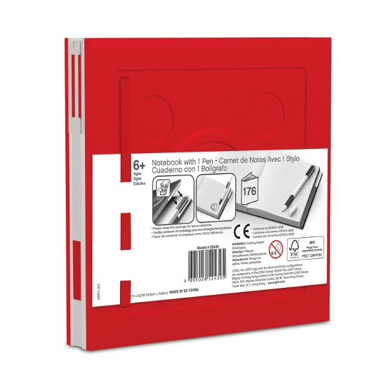 Caderno LEGO com elástico e caneta gel vermelha - Papelaria Encantada