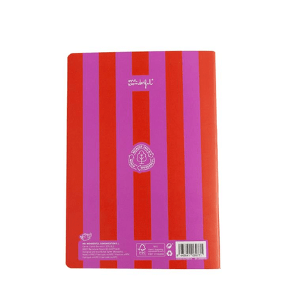 Caderno Mr.wonderful Pautado A5 Riscas Rosa e Vermelho - Papelaria Encantada