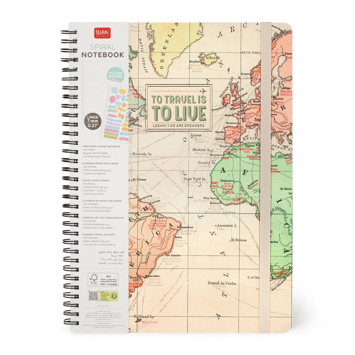 Caderno pautado com espiral A4 Travel Legami - Papelaria Encantada