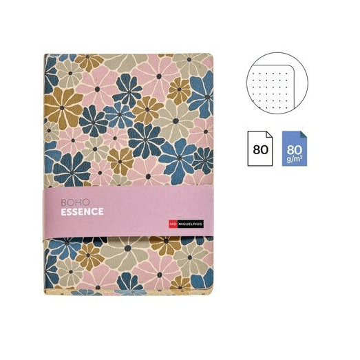 Caderno Pontilhado Miquelrius A5 Flores Boho Essence - Papelaria Encantada