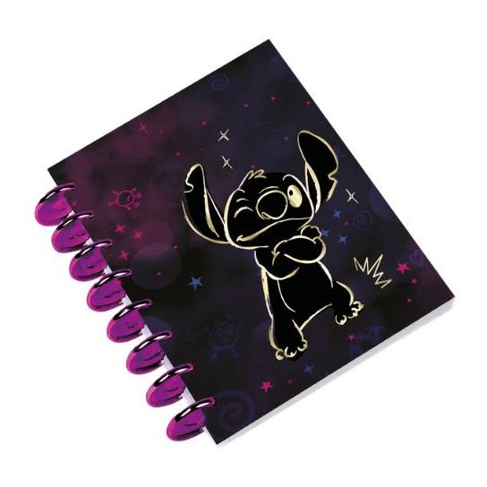 Caderno Stitch A5 quadriculado arg. rosa - Papelaria Encantada