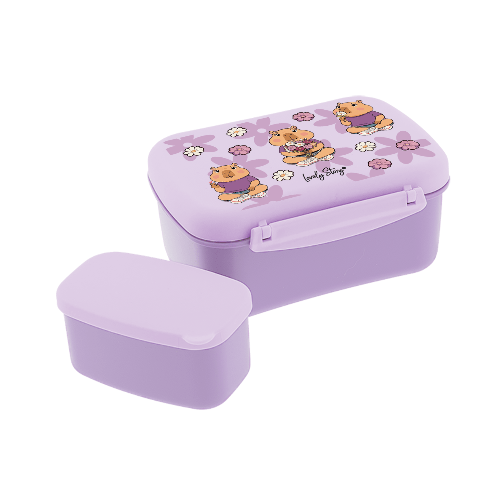 Caixa de lanche térmica com placa - Capivara Flower - Lilac - Papelaria Encantada