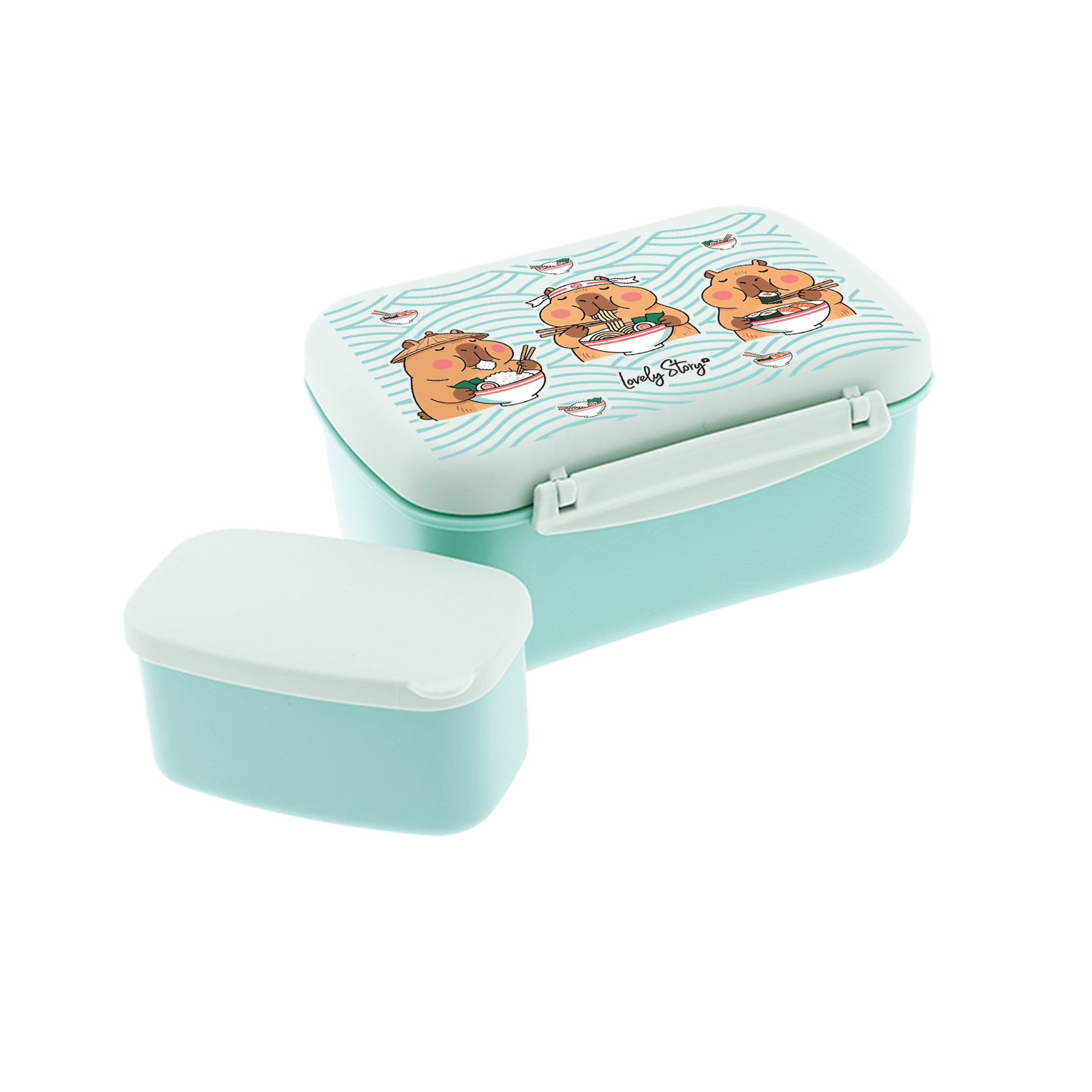Caixa de lanche térmica com placa - Capivara Foodie - Mint - Papelaria Encantada