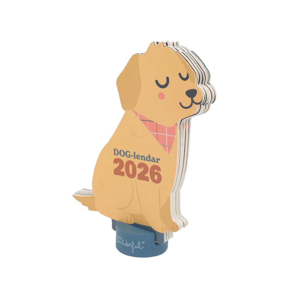 Calendário de mesa 2026 com base Cão - Dog - lendar - Papelaria Encantada
