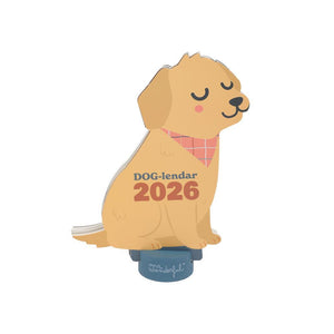 Calendário de mesa 2026 com base Cão - Dog - lendar - Papelaria Encantada