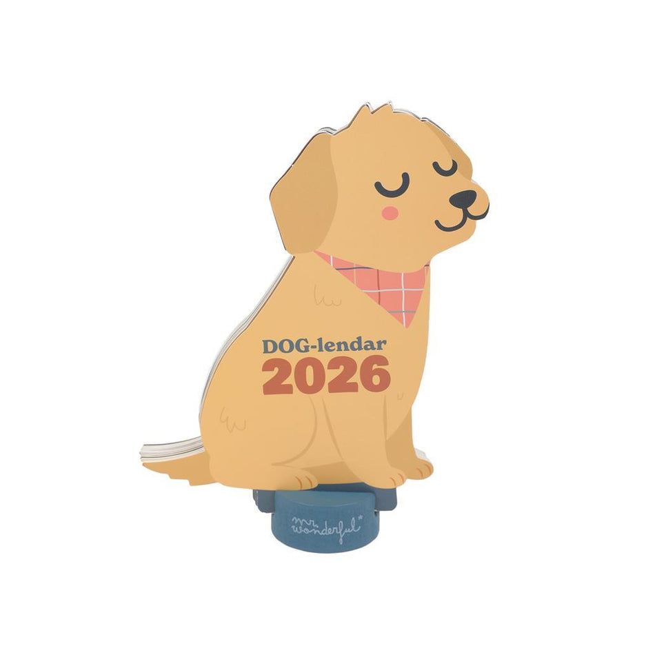 Calendário de mesa 2026 com base Cão - Dog - lendar - Papelaria Encantada