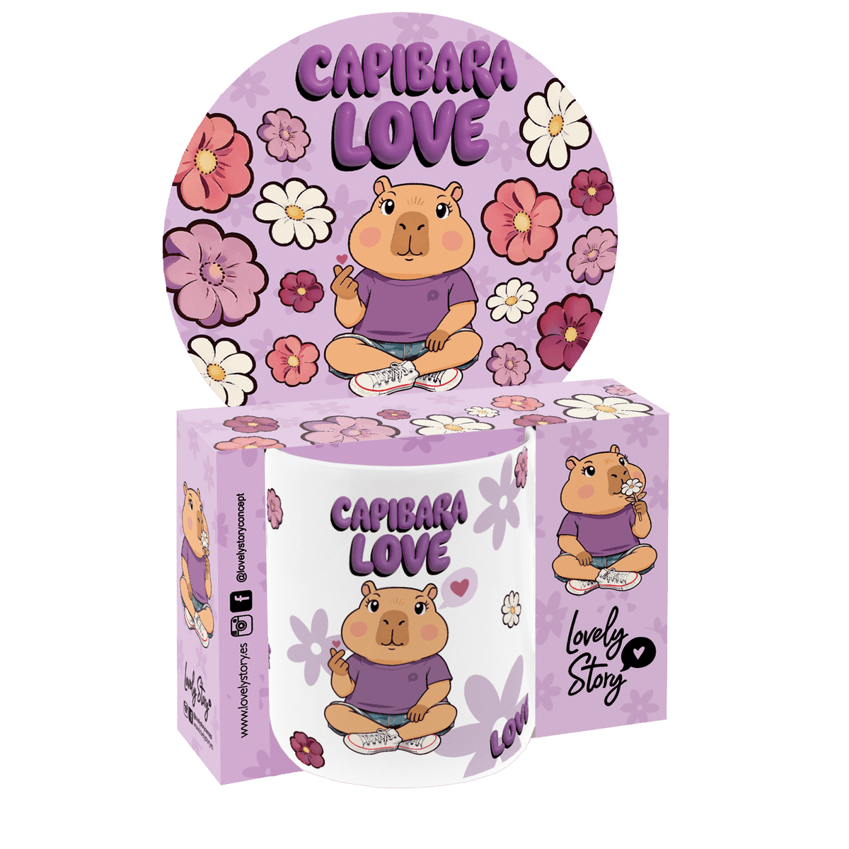 Caneca cerâmica 330ML Capivara Love - Lilac - Papelaria Encantada
