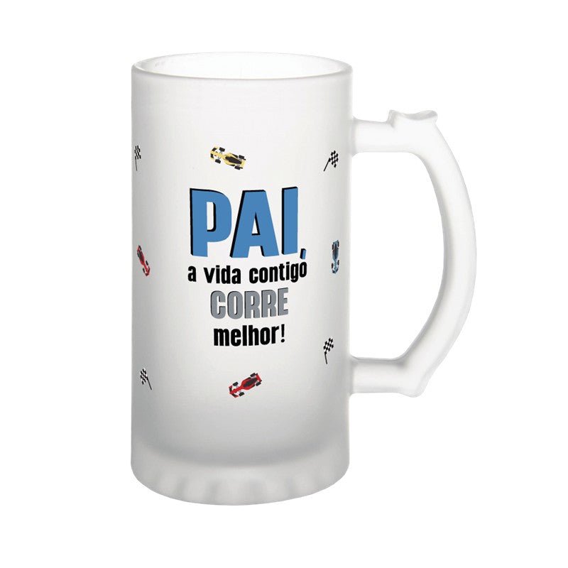 Caneca cerveja + meias - Pai a vida contigo corre melhor - Papelaria Encantada