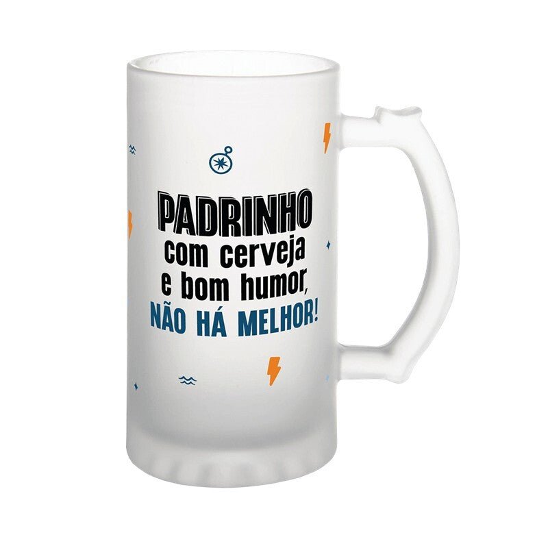 Caneca cerveja Padrinho com cerveja e bom humor não há melhor - Papelaria Encantada