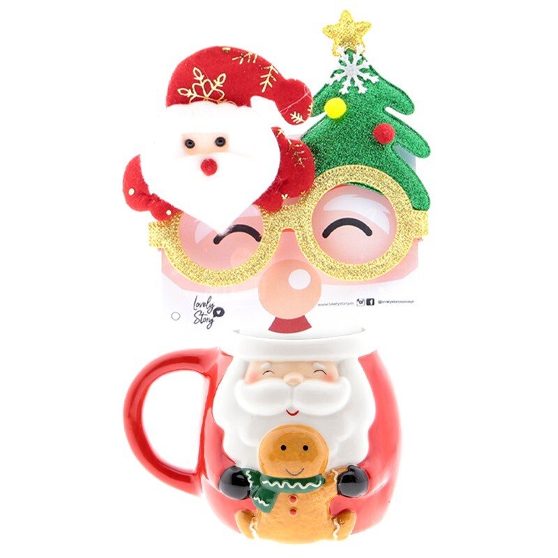 Caneca de Natal Pai Natal + Óculos - Papelaria Encantada