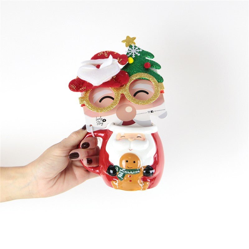 Caneca de Natal Pai Natal + Óculos - Papelaria Encantada