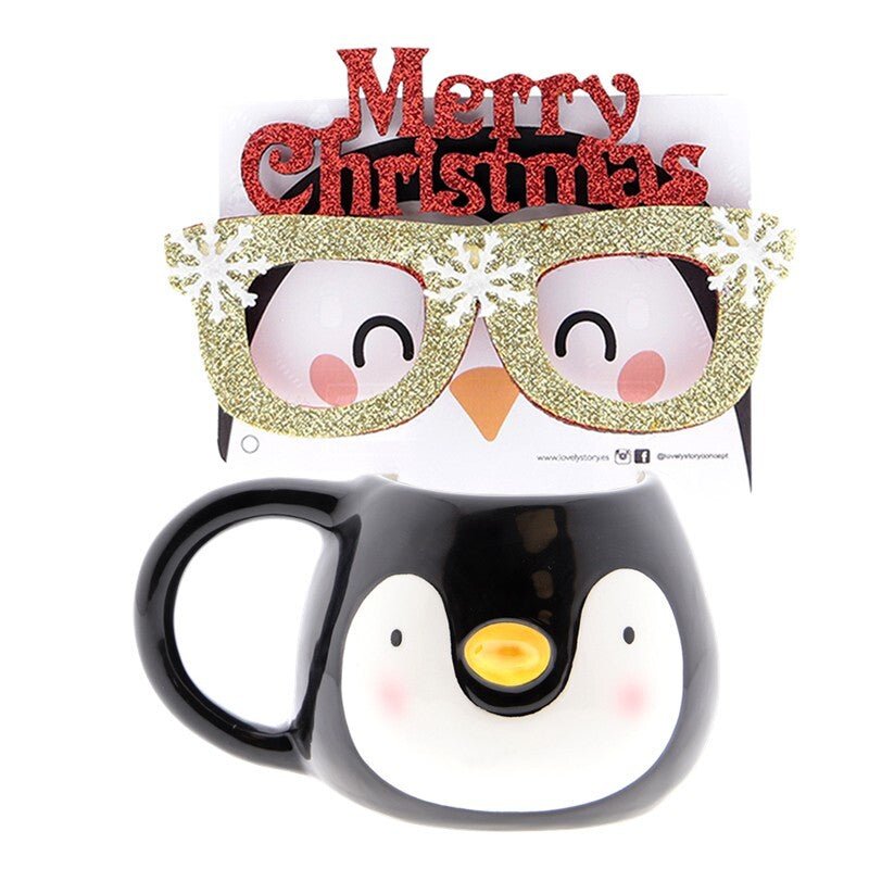 Caneca de Natal Pinguim + Óculos - Papelaria Encantada