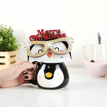 Caneca de Natal Pinguim + Óculos - Papelaria Encantada