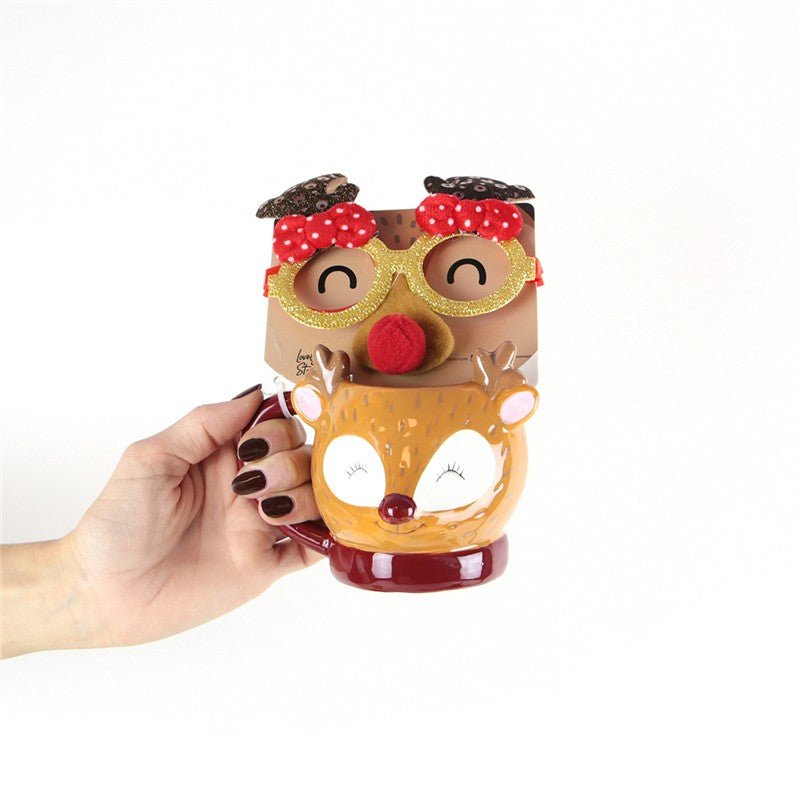Caneca de Natal Rena + Óculos - Papelaria Encantada