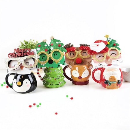 Caneca de Natal Rena + Óculos - Papelaria Encantada