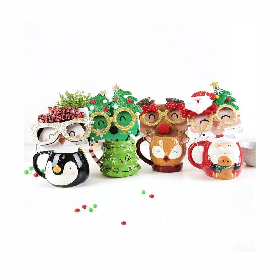 Caneca de Natal Rena + Óculos - Papelaria Encantada