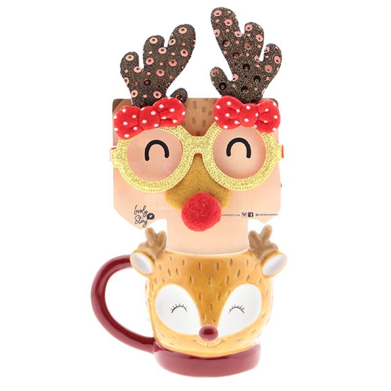 Caneca de Natal Rena + Óculos - Papelaria Encantada