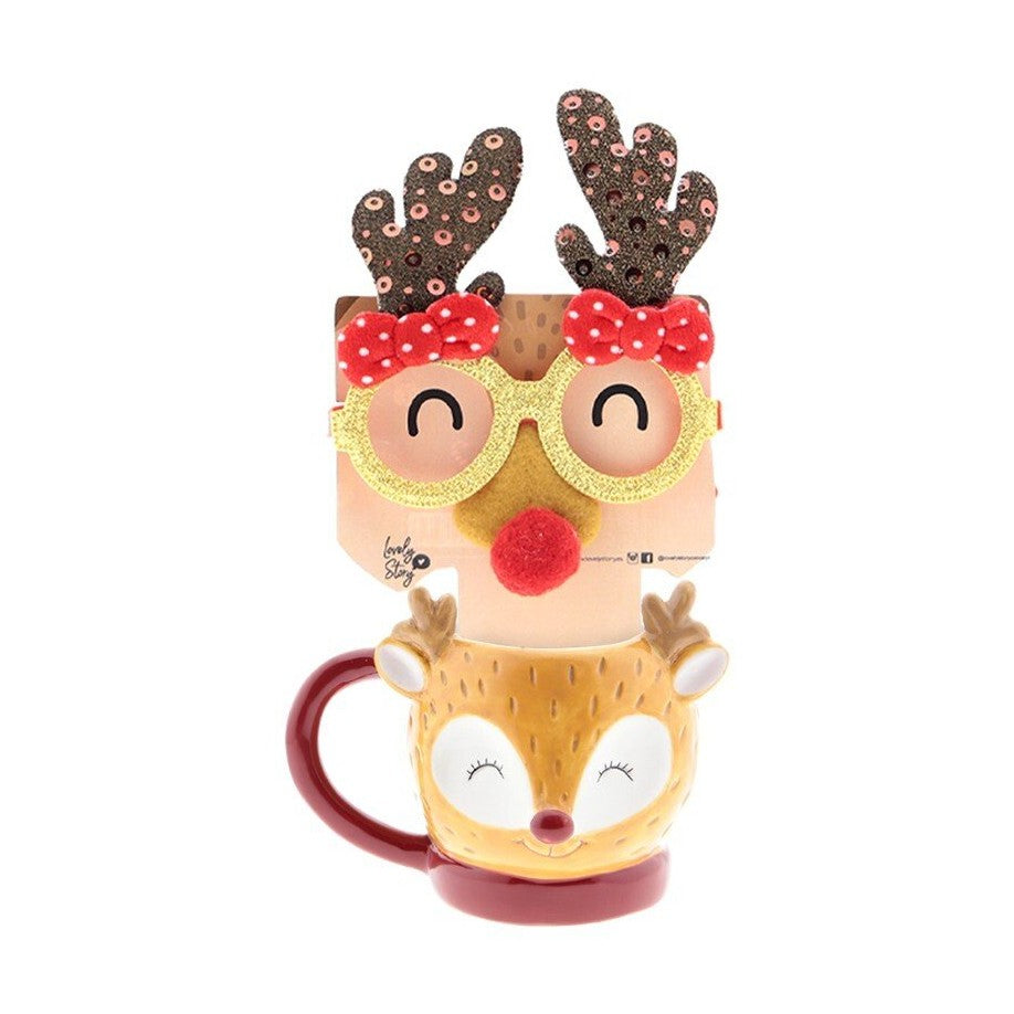 Caneca de Natal Rena + Óculos - Papelaria Encantada
