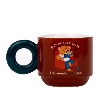 Caneca empilhável Urso - Sair de casa custa. Felizmente, há café. - Mr. Wonderful - Papelaria Encantada