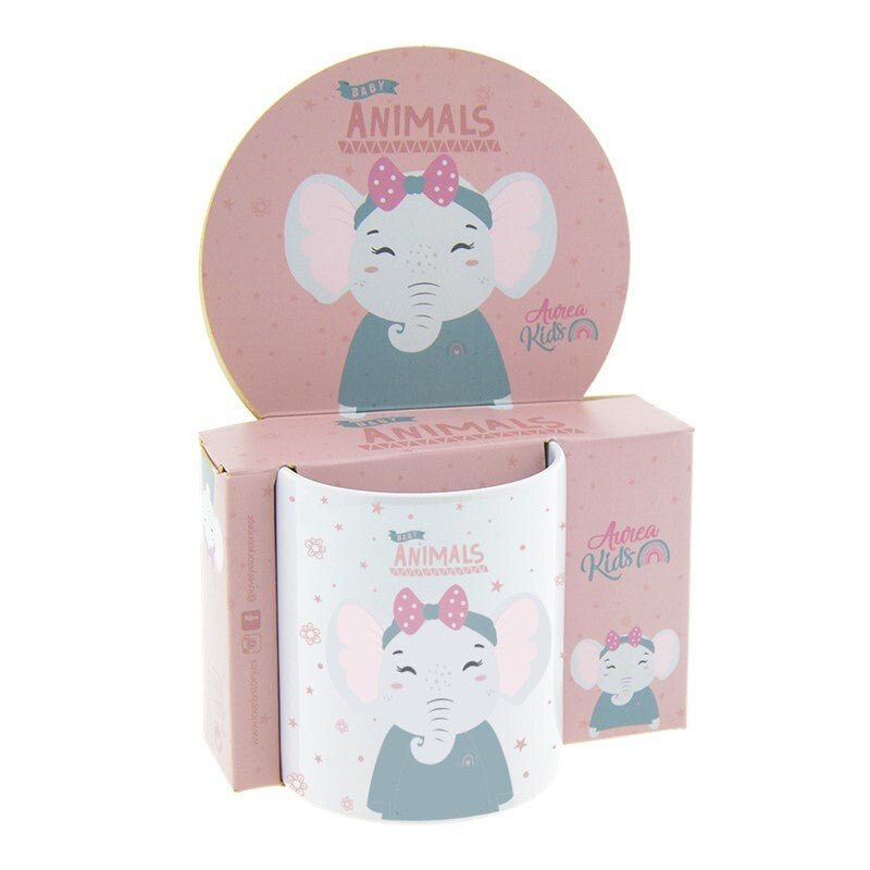 Caneca infantil cerâmica 330ml Aurea Kids - Elefante - Papelaria Encantada
