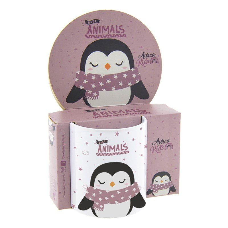 Caneca infantil cerâmica 330ml Aurea Kids - Pinguim - Papelaria Encantada