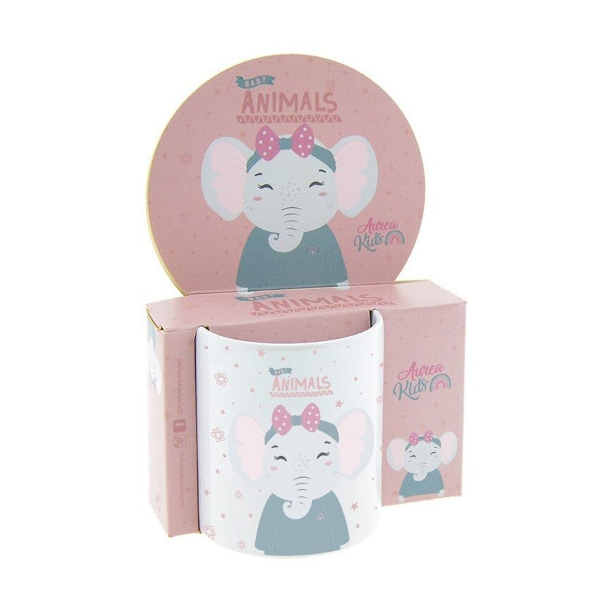Caneca infantil plástico 330ml Aurea Kids - Elefante - Papelaria Encantada
