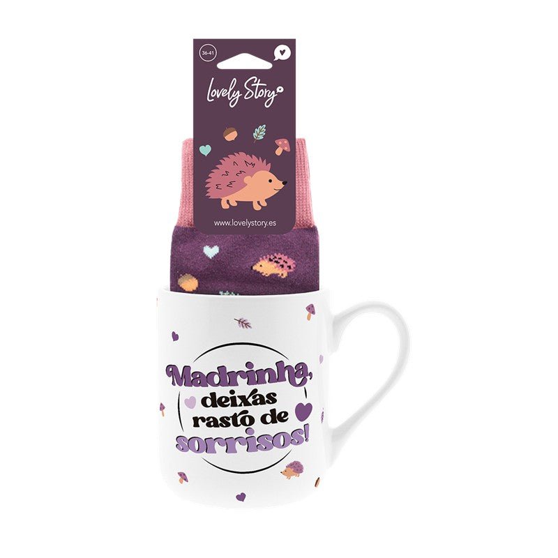 Caneca + meias Madrinha deixas um rasto de sorrisos - Papelaria Encantada