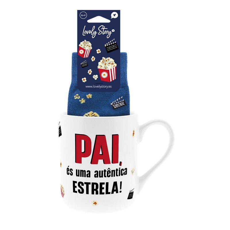 Caneca + Meias - Pai és uma autentica estrela - Papelaria Encantada
