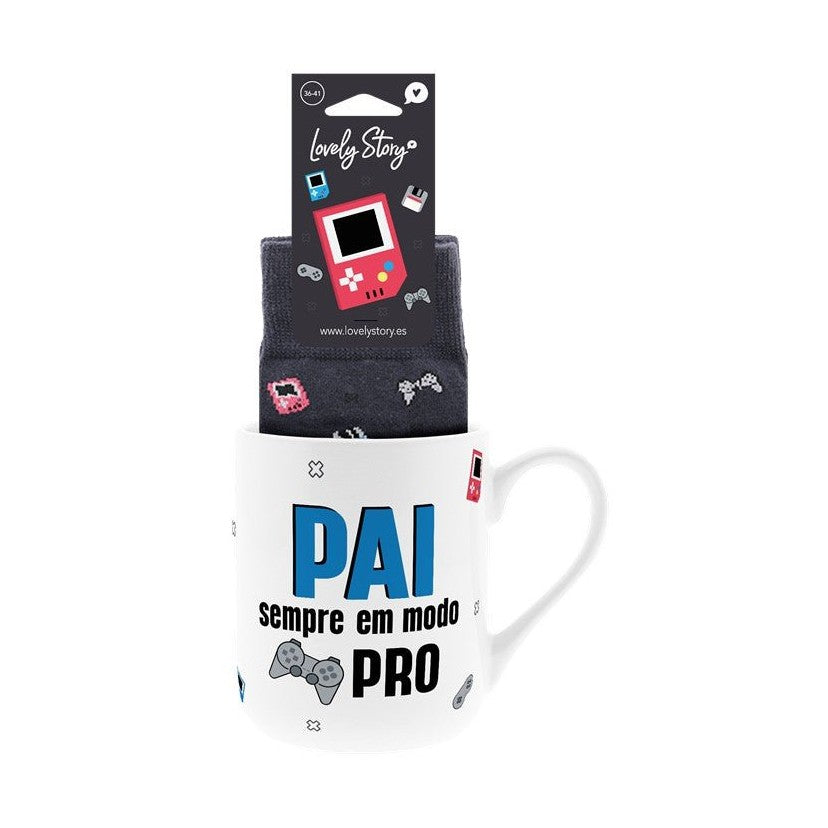 Caneca + Meias - Pai sempre em modo Pro - Papelaria Encantada