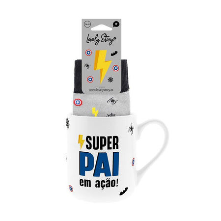 Caneca + meias - Super Pai em Ação - Papelaria Encantada