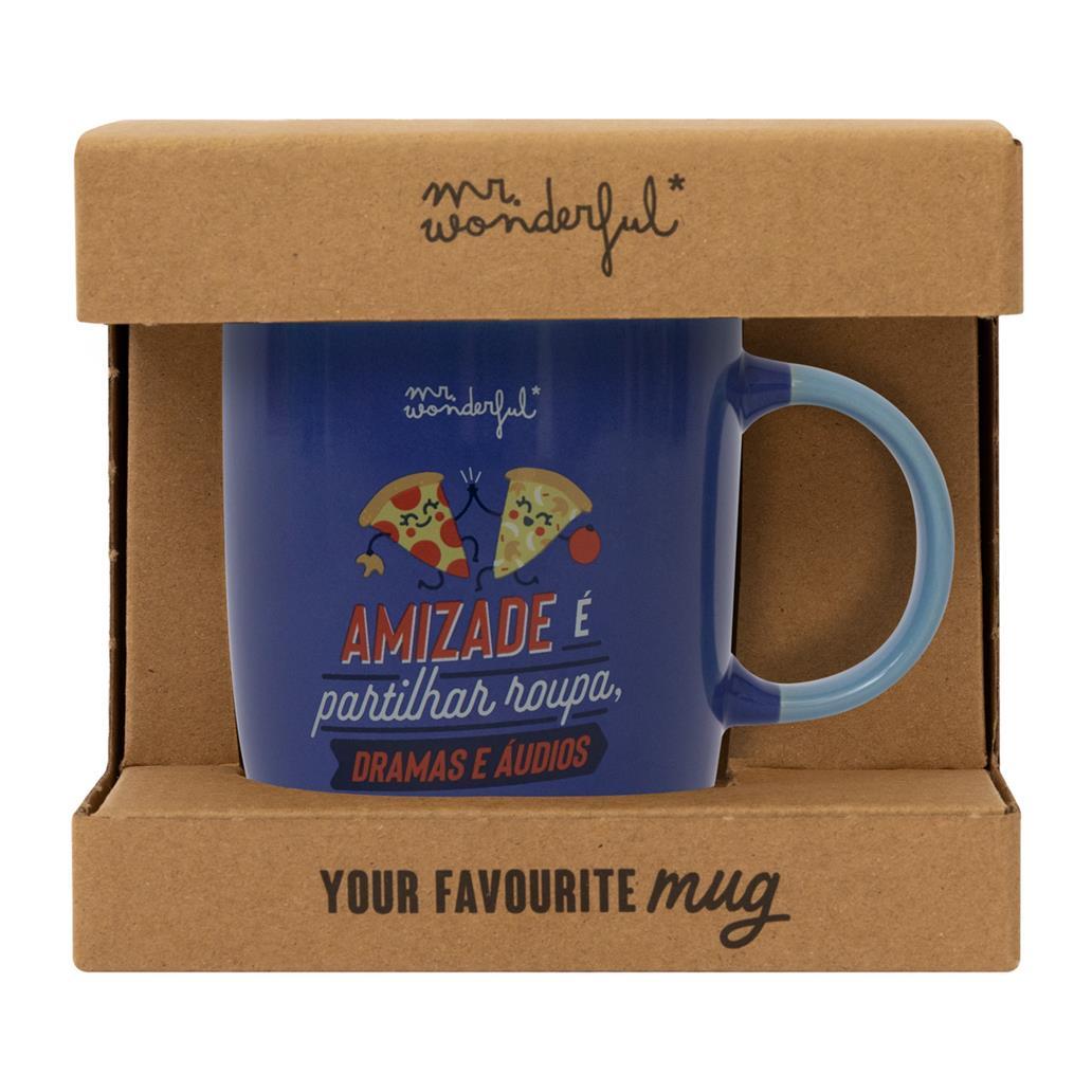 Caneca Mr. Wonderful - Amizade é partilhar roupa, dramas e áudios - Papelaria Encantada