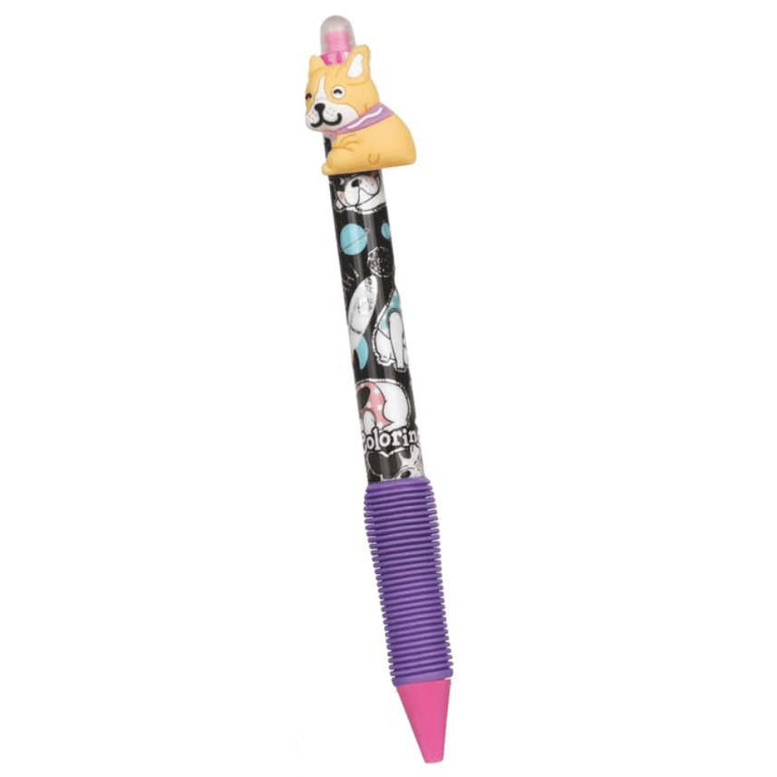 Caneta apagável bulldog com lenço roxo - Papelaria Encantada