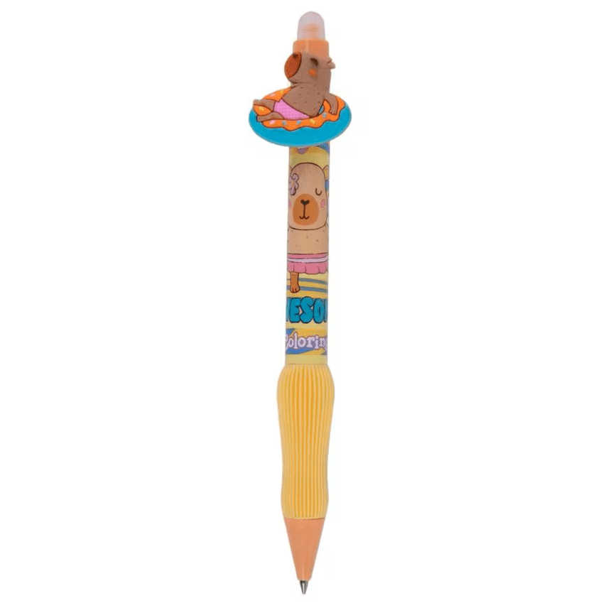 Caneta Apagavel Capivara Verão Boia Azul + Amarelo - Papelaria Encantada