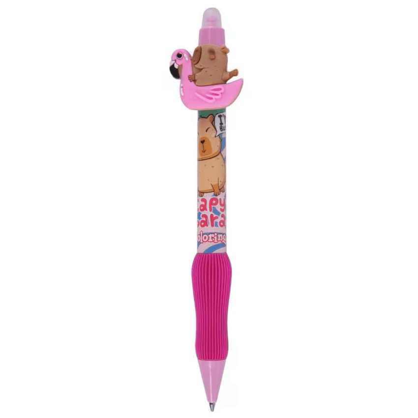 Caneta Apagavel Capivara Verão Boia Rosa - Papelaria Encantada