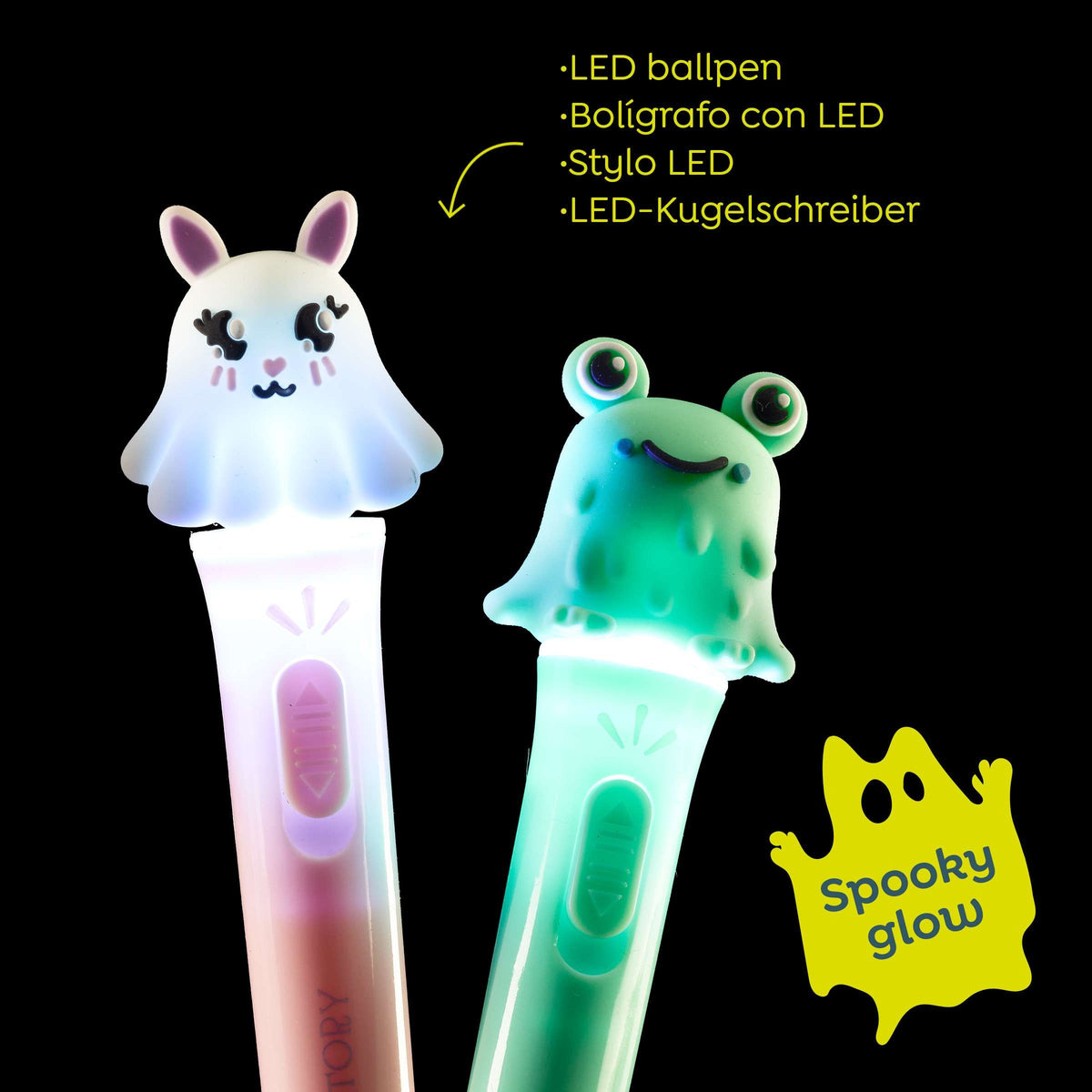 Canetas de Halloween Back2Fun Coelho Fantasma e Rã com luz LED ligada