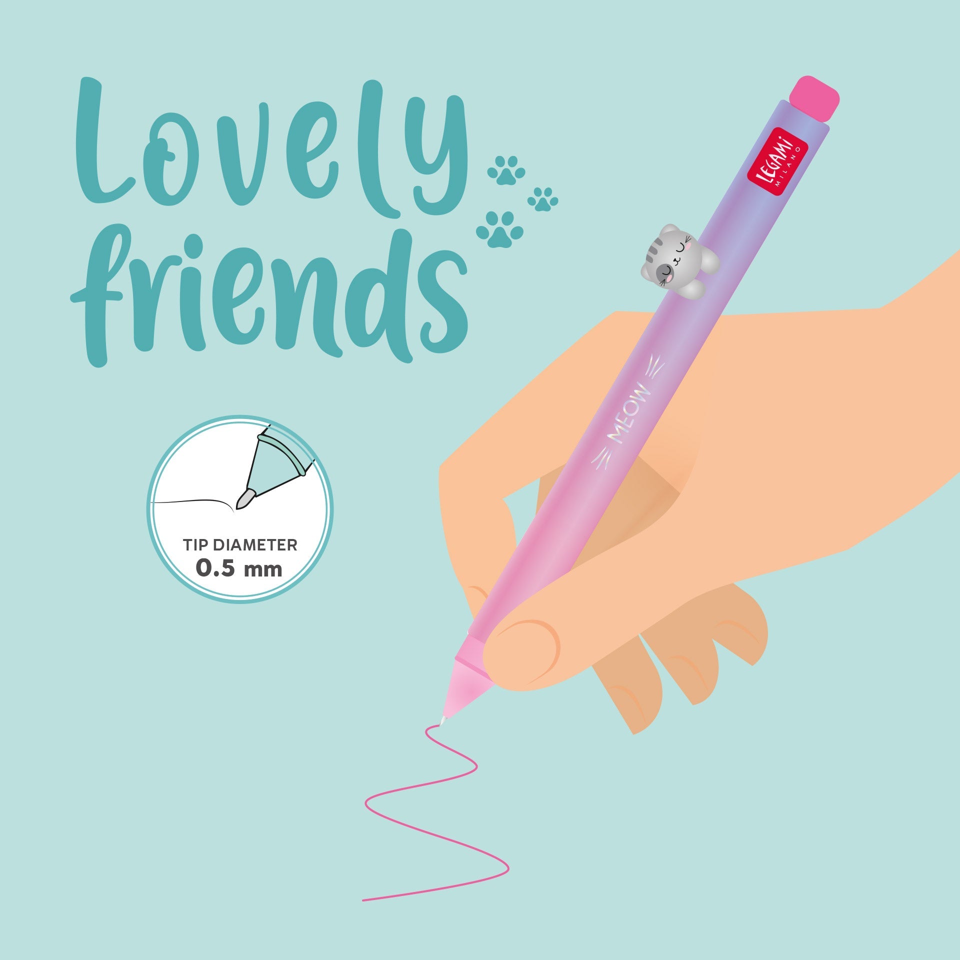 Caneta lovely friends Gato n.º 17 Legami - Nova versão - Papelaria Encantada