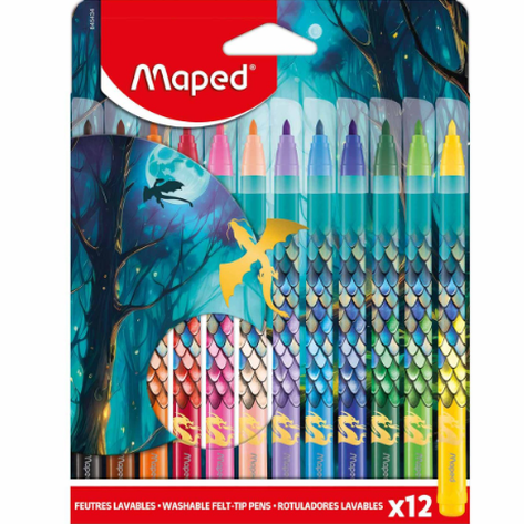 Canetas de feltro laváveis MAPED Dragon 12 cores - Papelaria Encantada
