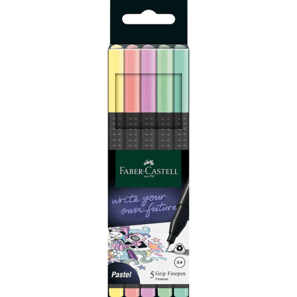 Canetas Fineliner Faber - Castel 5 unidades Pastel - Papelaria Encantada