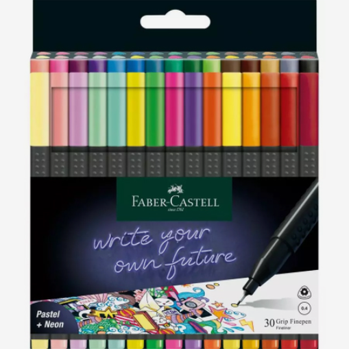 Canetas Fineliner Faber - Castell 30 unidades pastel/neon - Papelaria Encantada