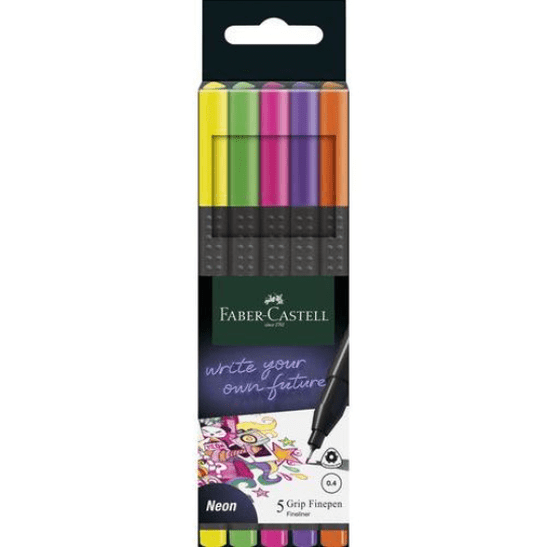 Canetas Fineliner Faber - Castell Neon 5 unidades - Papelaria Encantada