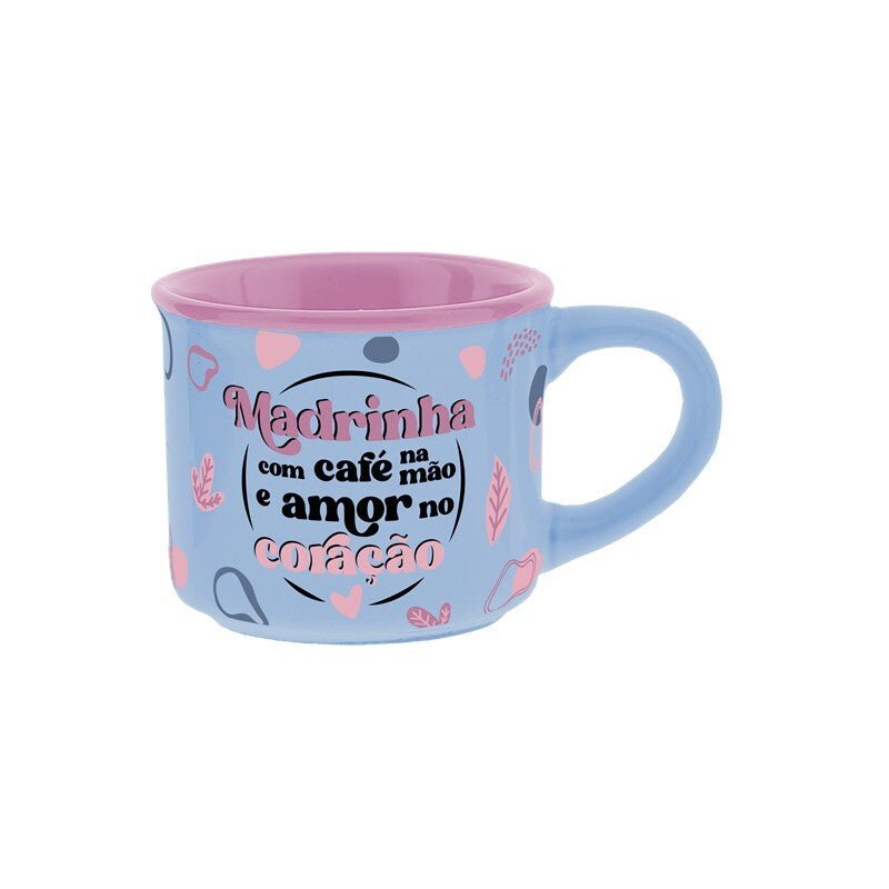 Chávena café madrinha com café na mão e amor no coração - Papelaria Encantada