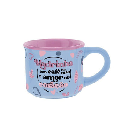 Chávena café madrinha com café na mão e amor no coração - Papelaria Encantada