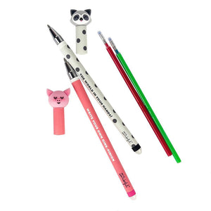 Conjunto 2 canetas apagáveis Porco e Guaxinim Mr.wonderful - Papelaria Encantada