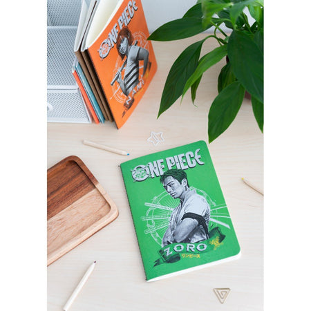 Conjunto 3 cadernos A5 One Piece Luffy Zoro e Nami - Papelaria Encantada