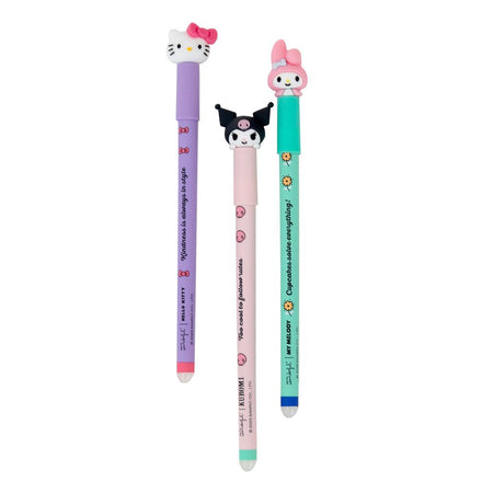 Conjunto 3 canetas apagáveis Bo - Bo Hello Kitty, My Melody e Kuromi Mr.Wonderful - Papelaria Encantada