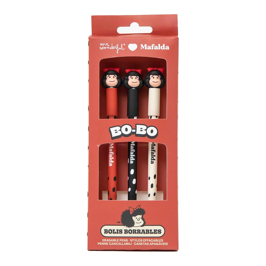 Conjunto 3 canetas apagáveis Bo - Bo Mafalda - Mr. Wonderful - Papelaria Encantada