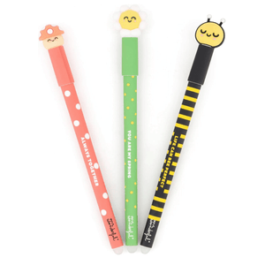 Conjunto 3 canetas apagáveis Mr. Wonderful Daisy, Abelha, Cogumelo - Papelaria Encantada