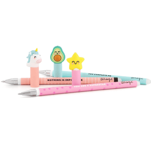 Conjunto 3 canetas apagáveis Mr. Wonderful Unicornio, Abacate, Estrela - Papelaria Encantada