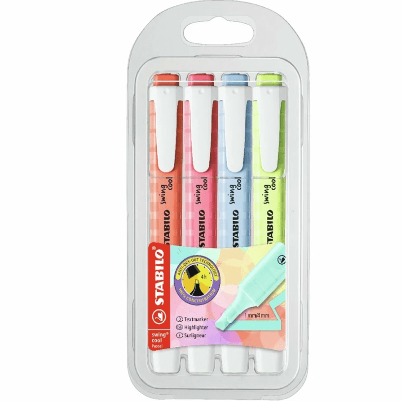 Conjunto 4 sublinhadores Stabilo swing cool pastel - Papelaria Encantada