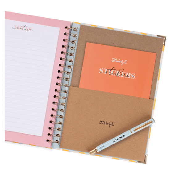 Conjunto Agenda 25-26 + Caneta - No Stress Mr. Wonderful - Papelaria Encantada